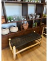 Banc tressé bois et tissus noir, artisanat Maroc | Marrakech deco