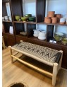 Banc tressé bois et tissus noir et beige, artisanat Maroc | Marrakech deco