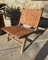 Fauteuil chillout en bois de noyer et cuir véritable |Marrakech Deco