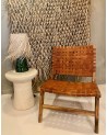 Fauteuil chillout en bois de noyer et cuir véritable |Marrakech Deco