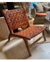Fauteuil chillout en bois de noyer et cuir véritable |Marrakech Deco