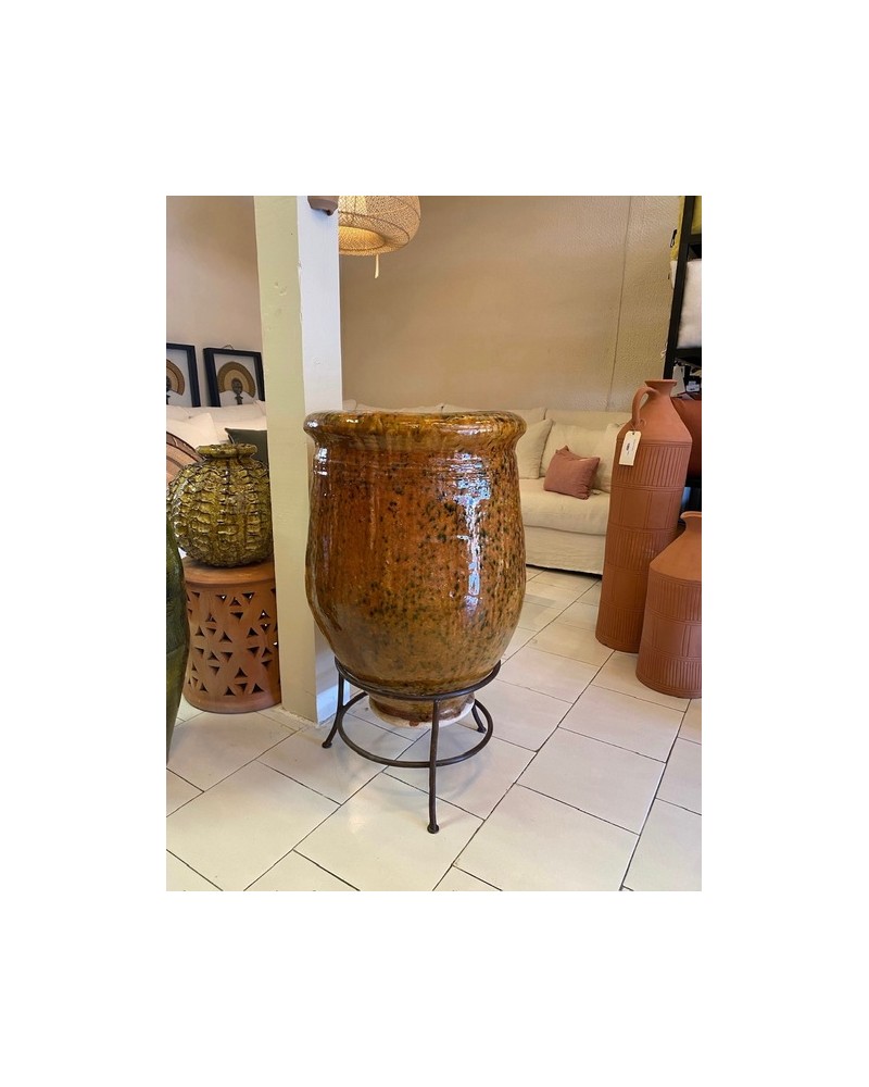 Jarre émaillée ceramique marron jaune Marrakechdeco