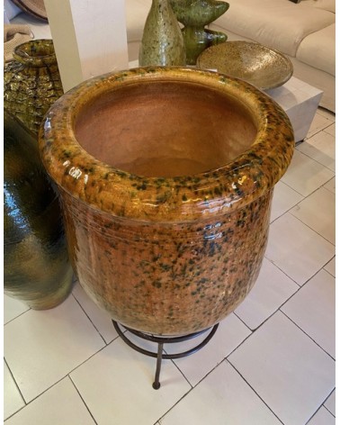 Jarre émaillée ceramique marron jaune Marrakechdeco