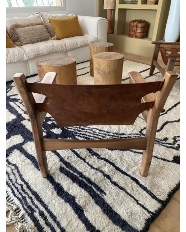 Fauteuil en bois et cuir, fauteuil en cuir, fauteuil en bois artisanal