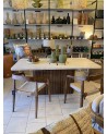 table en travertin, table à diner, table en travertin et bois,