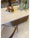 table en travertin, table à diner, table en travertin et bois,