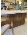 table en travertin, table à diner, table en travertin et bois,