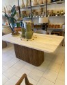 table en travertin, table à diner, table en travertin et bois,