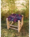 Petit tabouret en bois tissu multicolore, artisanat | Marrakech deco