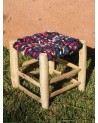 Petit tabouret en bois tissu multicolore, artisanat | Marrakech deco