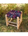 Petit tabouret en bois tissu multicolore, artisanat | Marrakech deco