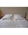 Couvre lit en laine vierge naturelle blanche pompon | Marrakech deco