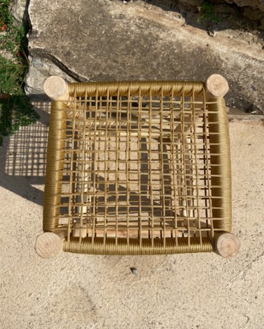 Petit tabouret en bois et fil tressé, artisanat Maroc | Marrakech deco