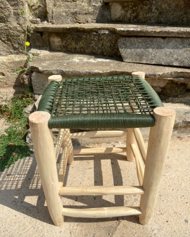 Petit tabouret en bois et fil tressé, artisanat Maroc | Marrakech deco