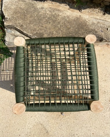 Petit tabouret en bois et fil tressé, artisanat Maroc | Marrakech deco