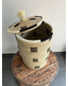 Paniere en jonc brodée au fil noir et blanc| Marrakech deco