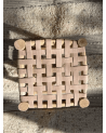 Petit tabouret en bois assise cuir, artisanat Maroc | Marrakech deco
