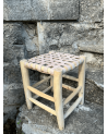 Petit tabouret en bois assise cuir, artisanat Maroc | Marrakech deco