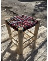 Petit tabouret en bois tissu multicolore, artisanat | Marrakech deco