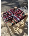 Petit tabouret en bois tissu multicolore, artisanat | Marrakech deco