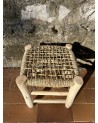 Petit tabouret en bois et doum tressage carré artisanat|Marrakech deco