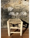 Petit tabouret en bois et doum tressage carré artisanat|Marrakech deco