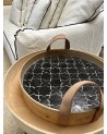 Plateau design et décoratif en zelliges noir et anses cuir |MarrakechDéco