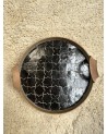 Plateau design et décoratif en zelliges noir et anses cuir |MarrakechDéco