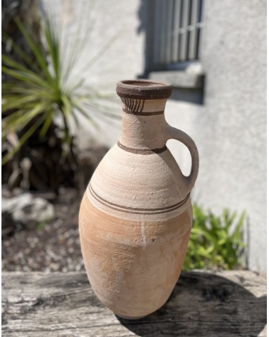 Vase potiche en terre cuite à motifs et poignée |Marrakech Deco