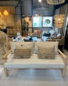 Banquette en bois d'eucalyptus avec dossier |MarrakechDeco