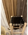 Tabouret de bar en bois et cuir noir. Artisanat Maroc | Marrakech deco